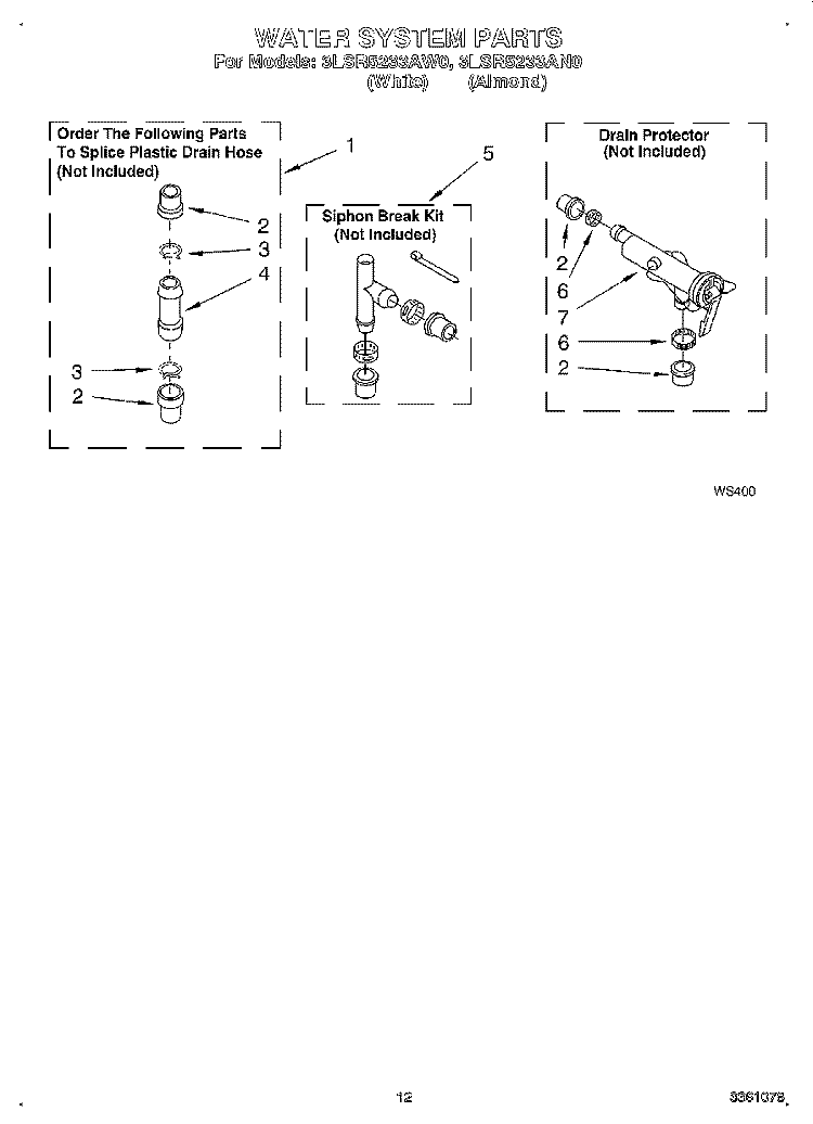 WATER SYSTEM Diagram and Parts List for 3LSR5233AN0  Whirlpool Washer