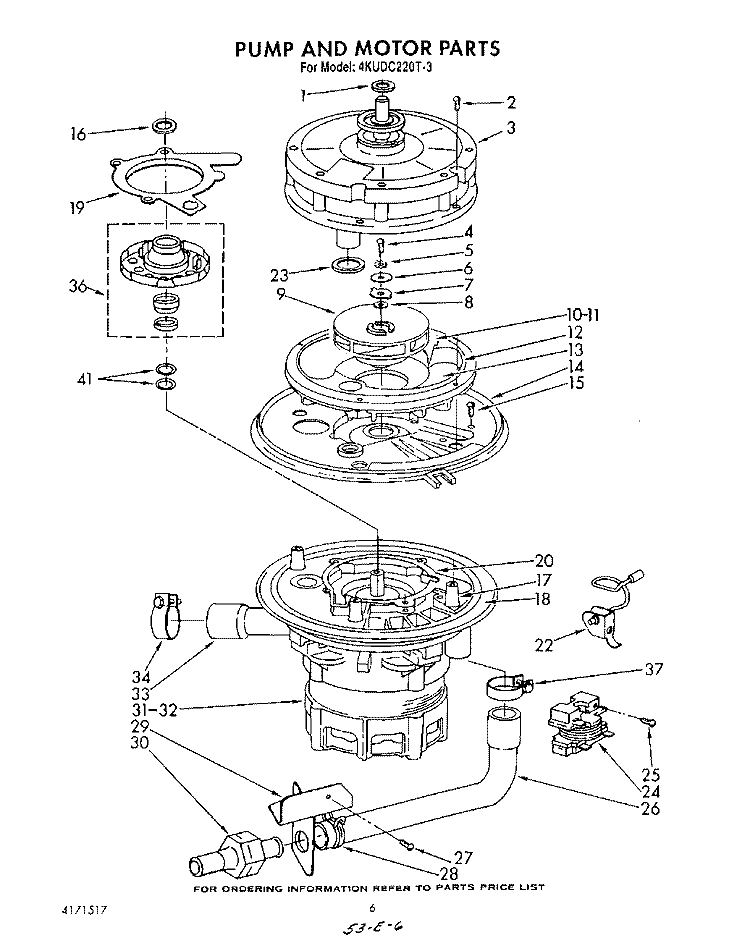 PUMP AND MOTOR Diagram and Parts List for 4KUDC220T3  KitchenAid Dishwasher