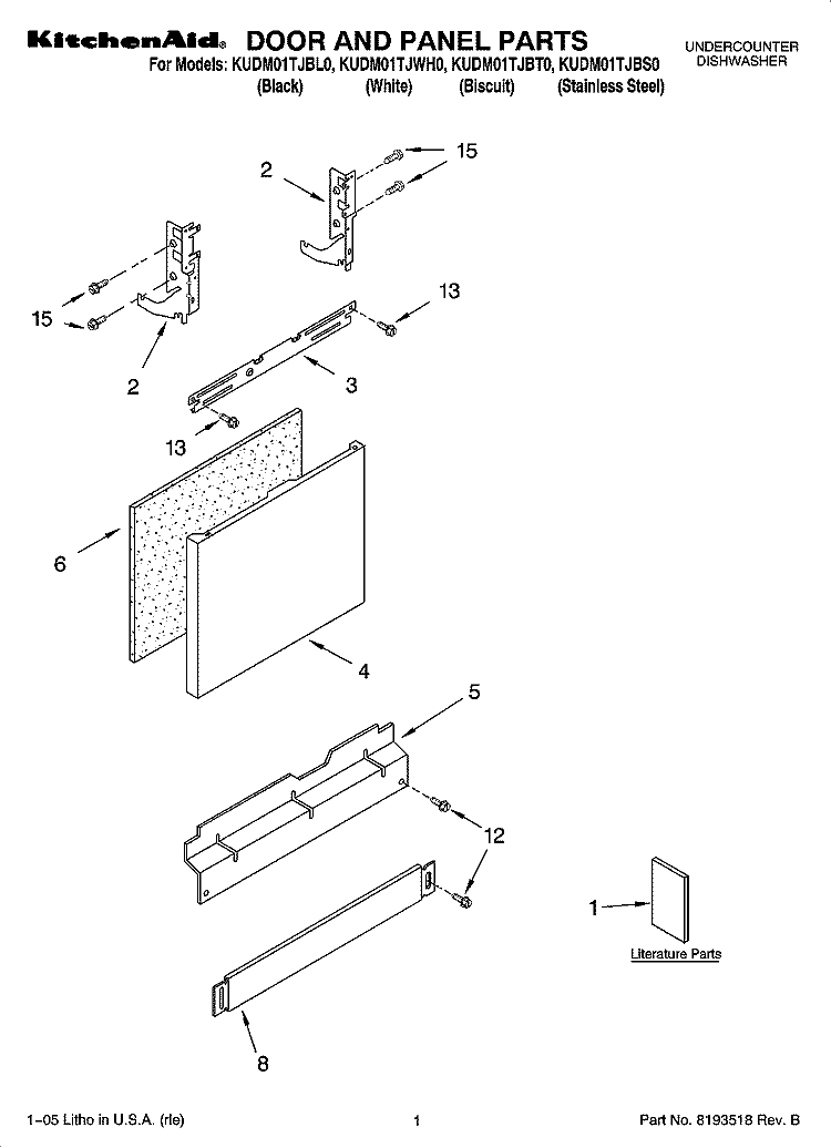 DOOR AND PANEL PARTS Diagram and Parts List for KUDM01TJWH0  KitchenAid Dishwasher
