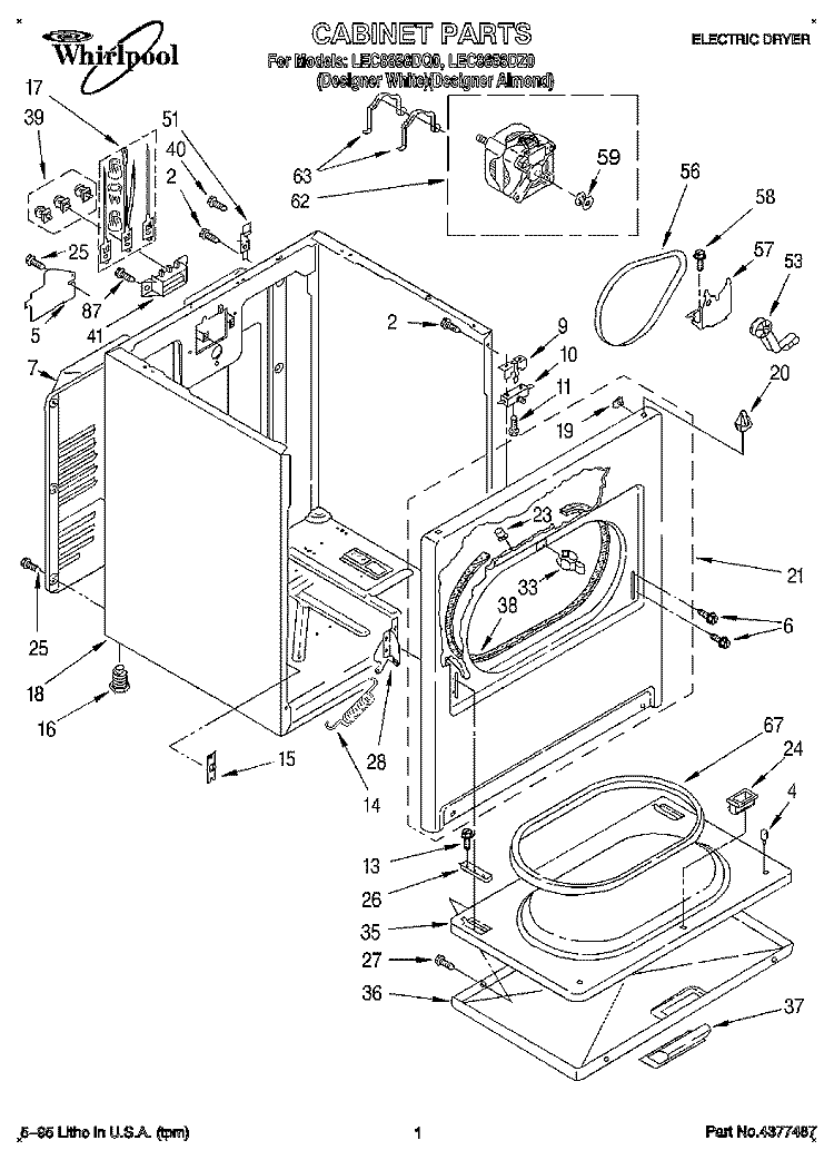 SECTION Diagram and Parts List for LEC8858DZ0  Whirlpool Dryer