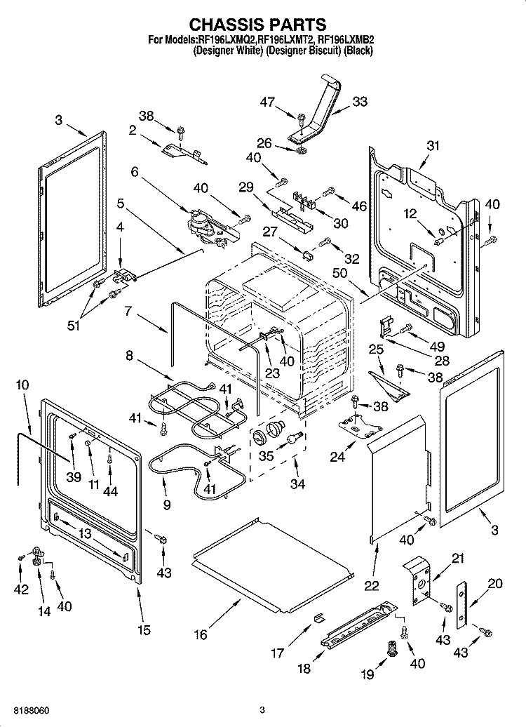 CHASSIS PARTS Diagram and Parts List for RF196LXMQ2  Whirlpool Range
