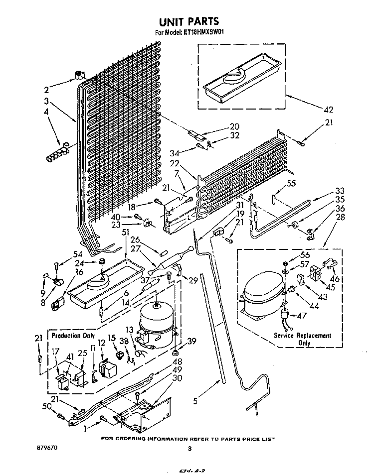 UNIT Diagram and Parts List for ET18HMXSW01  Whirlpool Refrigerator