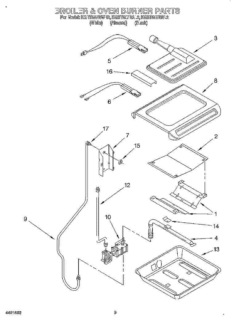 BROILER AND OVEN Diagram and Parts List for KGRT507BWH2  KitchenAid Range