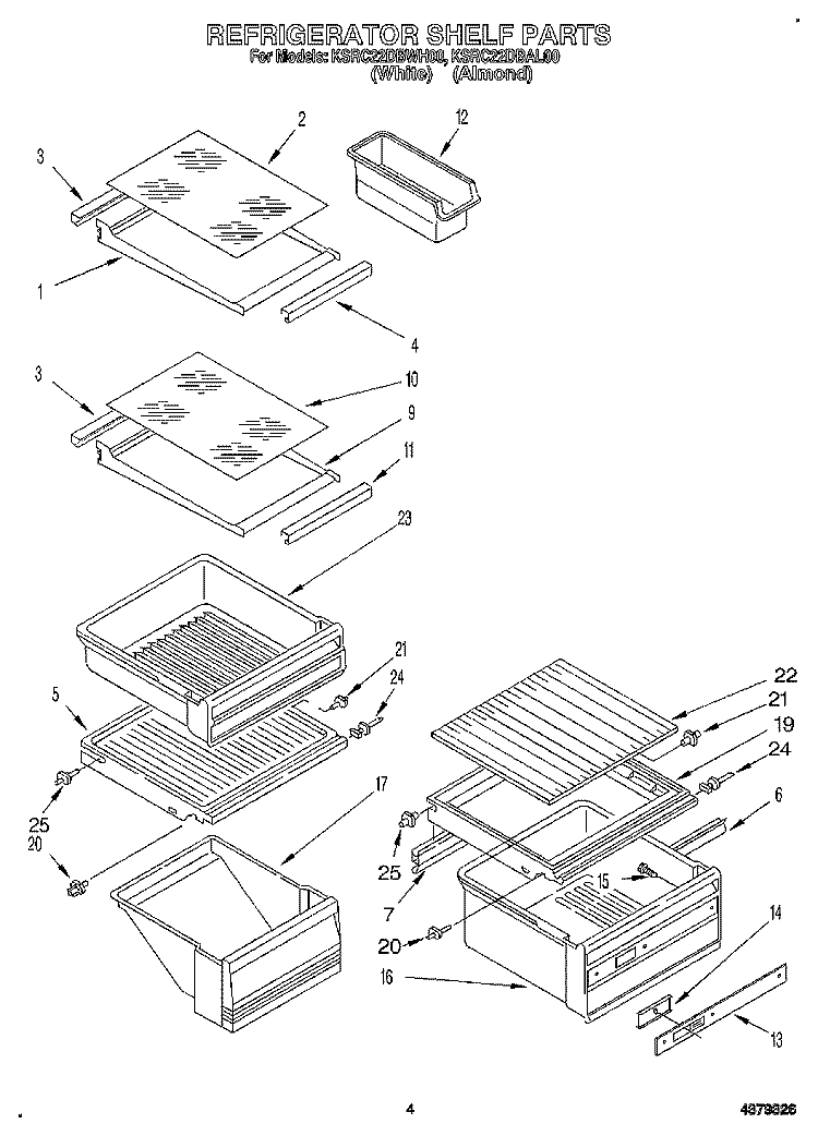 REFRIGERATOR SHELF Diagram and Parts List for KSRC22DBWH00  KitchenAid Refrigerator