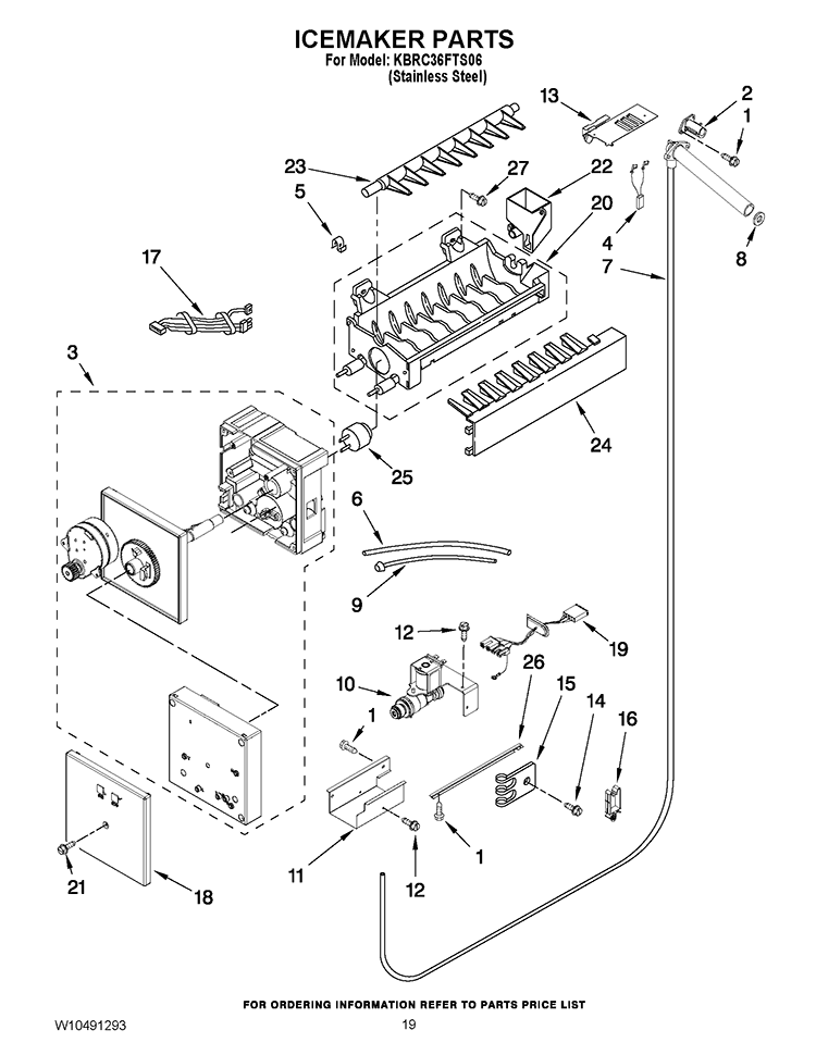 ICEMAKER PARTS Diagram and Parts List for KBRC36FTS06  KitchenAid Refrigerator