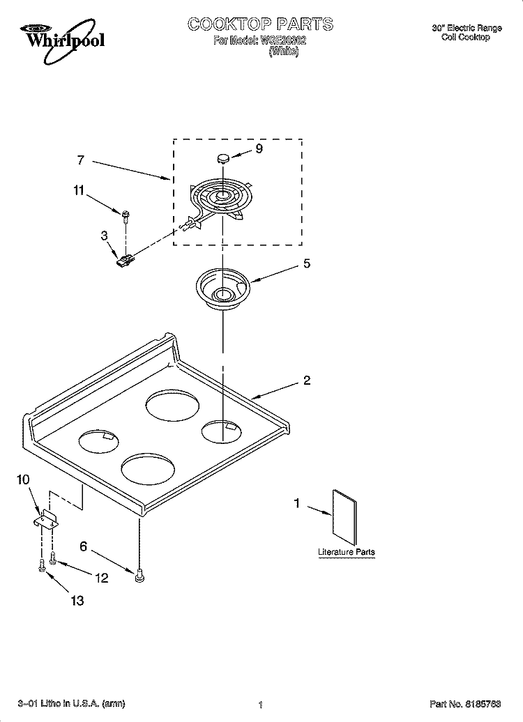 COOKTOP PARTS Diagram and Parts List for WGE30302  Whirlpool Range