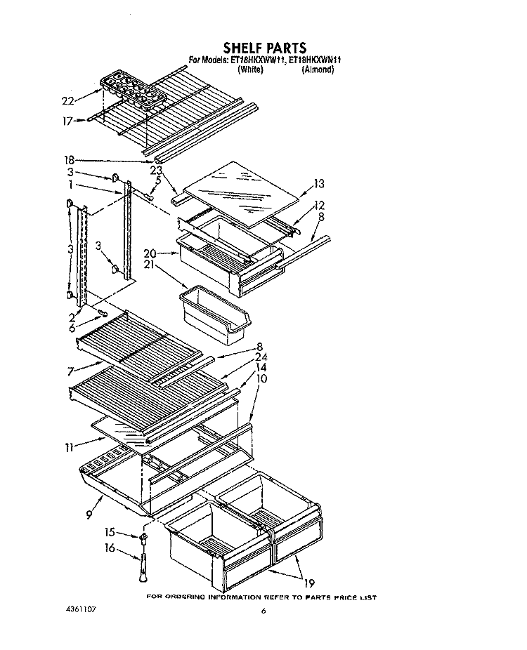 SHELF Diagram and Parts List for ET18HKXWN11  Whirlpool Refrigerator