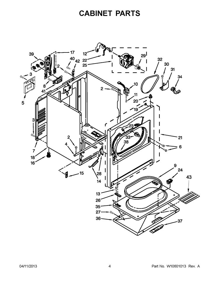 CABINET PARTS Diagram and Parts List for 7MWED1600BM0  Whirlpool Dryer