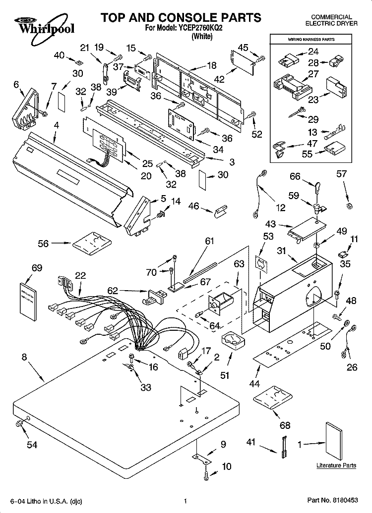 TOP AND CONSOLE PARTS Diagram and Parts List for YCEP2760KQ2  Whirlpool Dryer