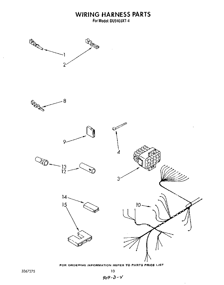 WIRING HARNESS Diagram and Parts List for DU9400XT4  Whirlpool Dishwasher