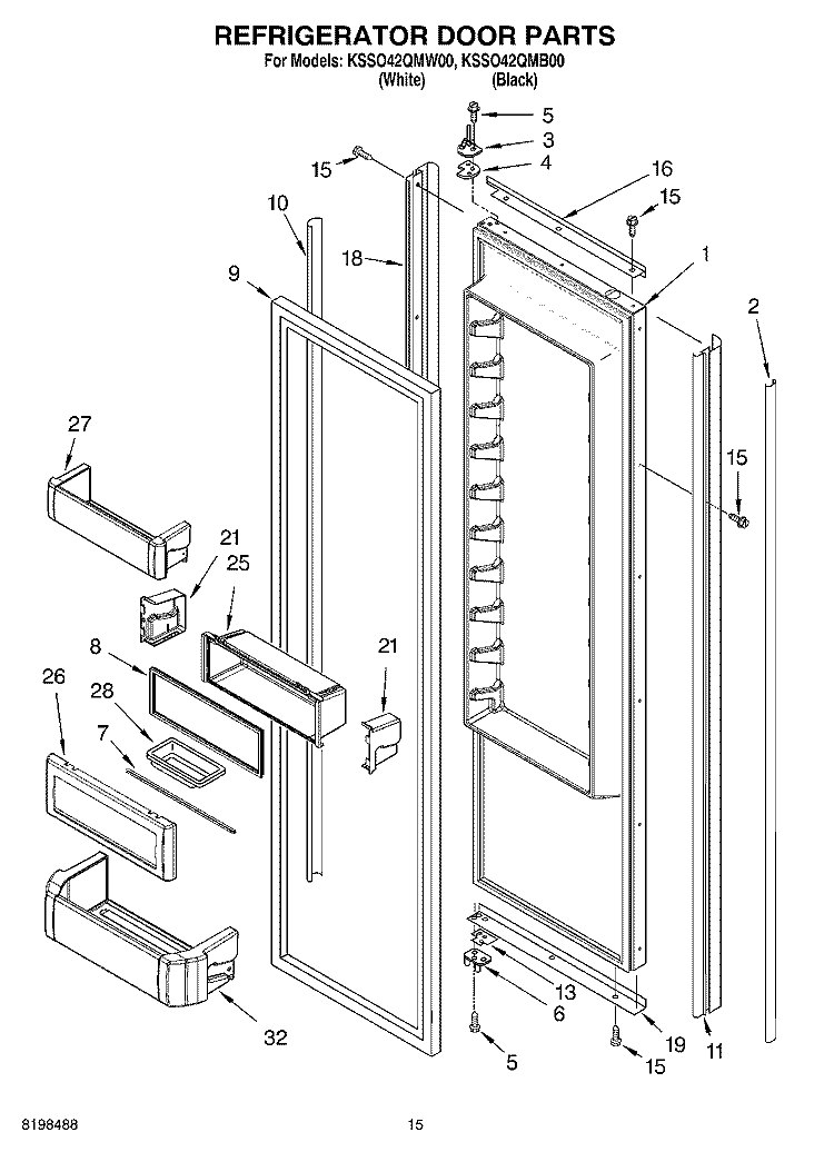 REFRIGERATOR DOOR PARTS Diagram and Parts List for KSSO42QMW00  KitchenAid Refrigerator
