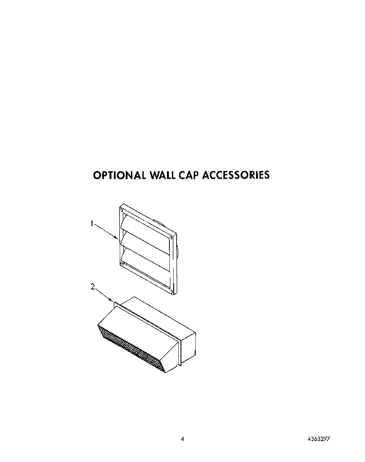 OPTIONAL WALL CAP ACCESSORIES Diagram and Parts List for SC8900EXQ2  Whirlpool Cooktop