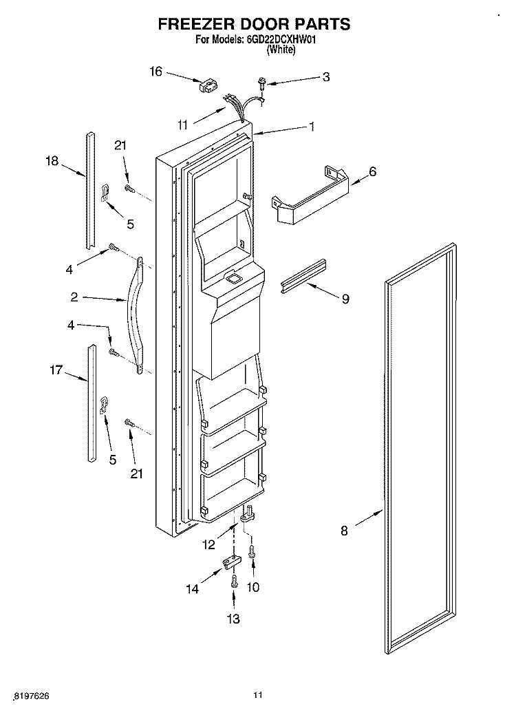 FREEZER DOOR Diagram and Parts List for 6GD22DCXHW01  Whirlpool Refrigerator