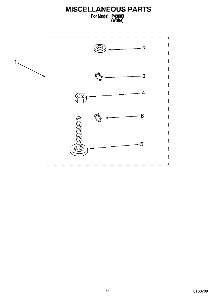 MISCELLANEOUS  PARTS, OPTIONAL PARTS (NOT INCLUDED) Diagram and Parts List for IP43003  Inglis Washer