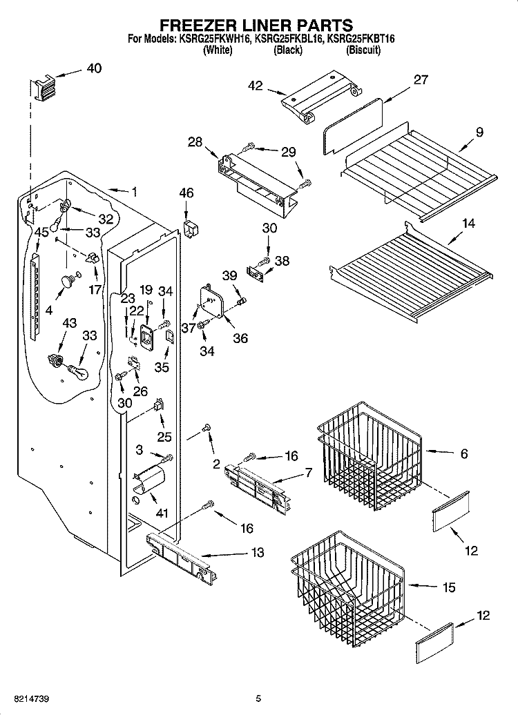 FREEZER LINER PARTS Diagram and Parts List for KSRG25FKBT16  KitchenAid Refrigerator