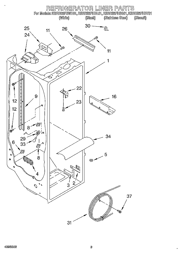 REFRIGERATOR LINER Diagram and Parts List for KSRB25FHBL01  KitchenAid Refrigerator