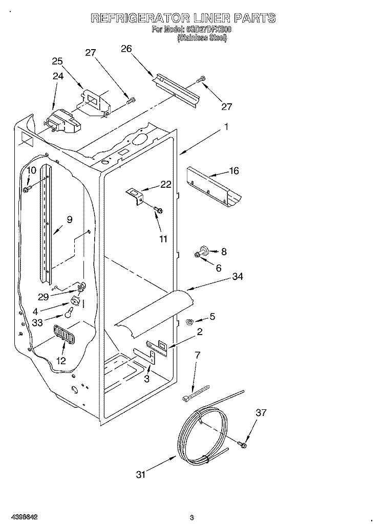 REFRIGERATOR LINER Diagram and Parts List for 6GD27DFXS00  Whirlpool Refrigerator