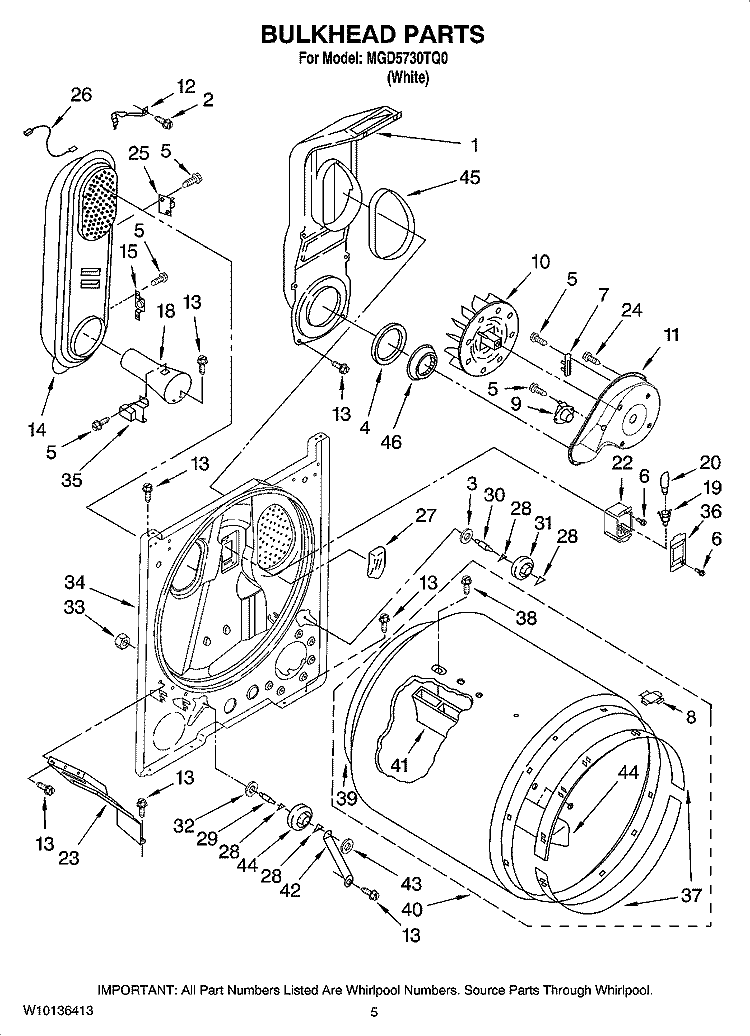 BULKHEAD PARTS Diagram and Parts List for MGD5730TQ0  Maytag Dryer