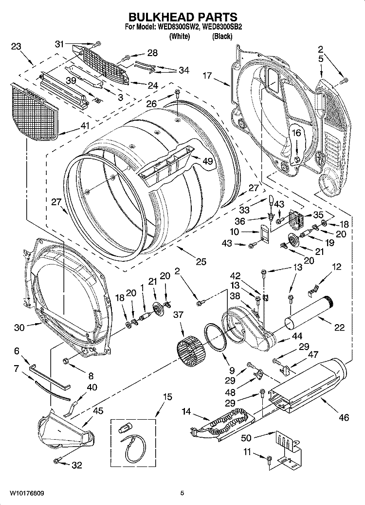 BULKHEAD PARTS Diagram and Parts List for WED8300SB2  Whirlpool Dryer