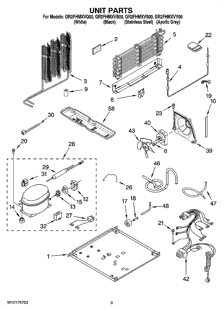 UNIT PARTS Diagram and Parts List for GR2FHMXVS00  Whirlpool Refrigerator