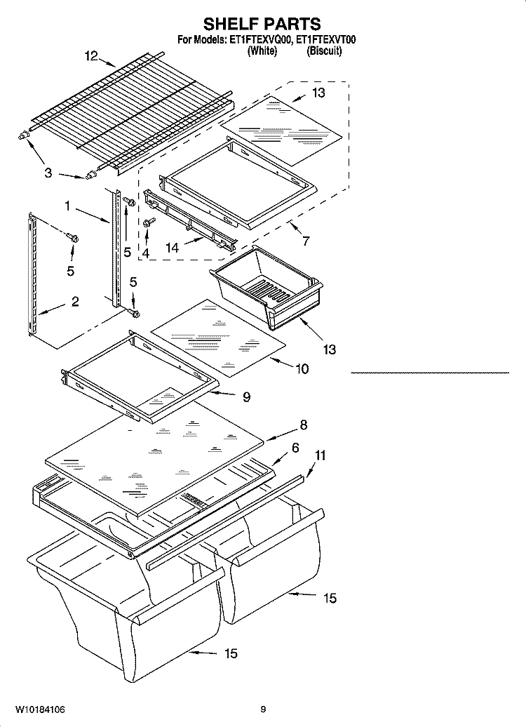SHELF PARTS, OPTIONAL PARTS Diagram and Parts List for ET1FTEXVT00  Whirlpool Refrigerator