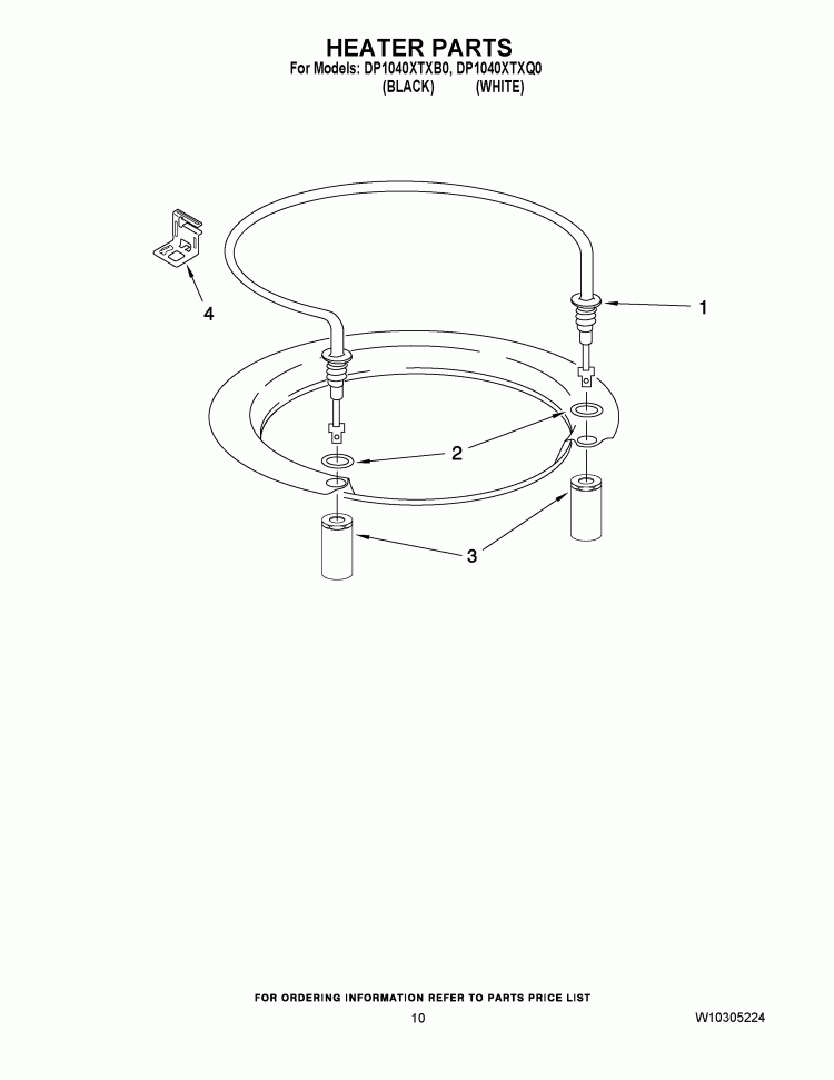 HEATER PARTS Diagram and Parts List for DP1040XTXB0  Whirlpool Dishwasher