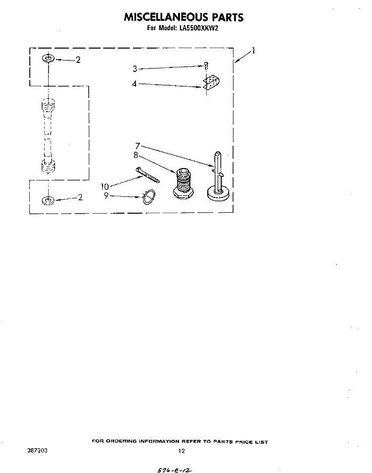 MISCELLANEOUS , LITERATURE AND OPTIONAL Diagram and Parts List for LA5500XKW2  Whirlpool Washer