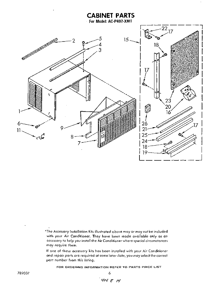 CABINET PARTS Diagram and Parts List for ACP492XM1  Whirlpool Air Conditioner