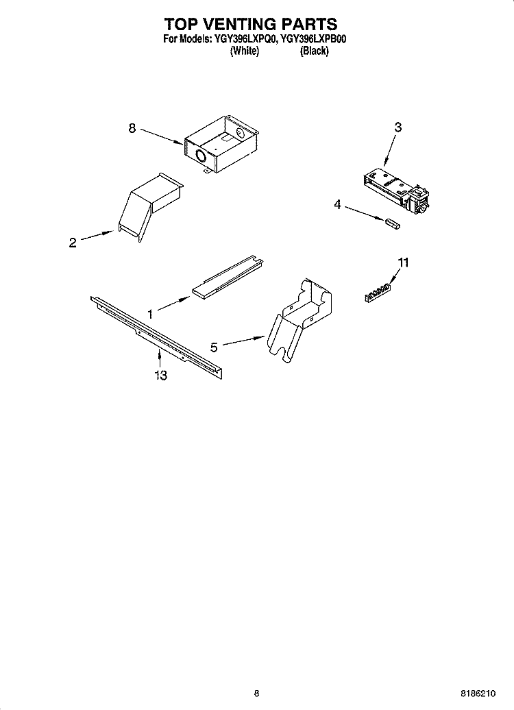 TOP VENTING PARTS, OPTIONAL PARTS (NOT INCLUDED) Diagram and Parts List for YGY396LXPQ0  Whirlpool Range