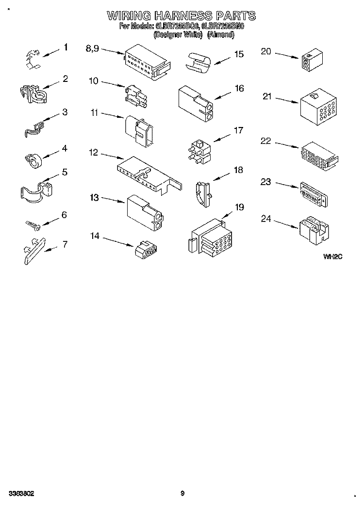 WIRING HARNESS Diagram and Parts List for 6LBR7255BQ0  Whirlpool Washer