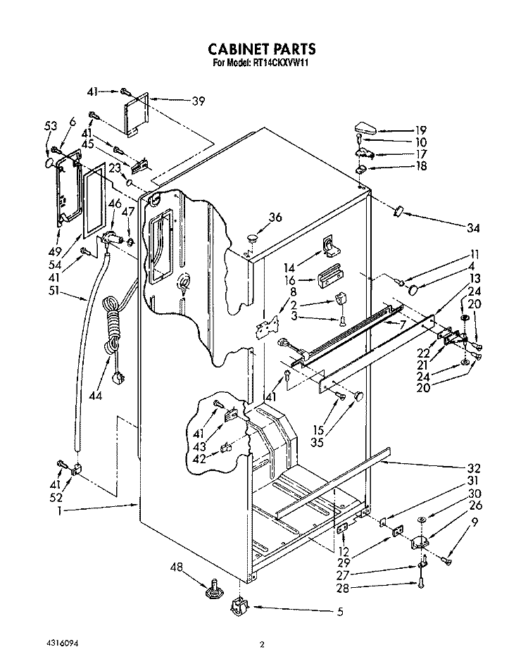 CABINET Diagram and Parts List for RT14CKXVW11  Roper Refrigerator