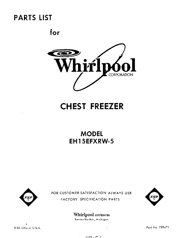 SECTION Diagram and Parts List for EH15EFXRW5  Whirlpool Freezer