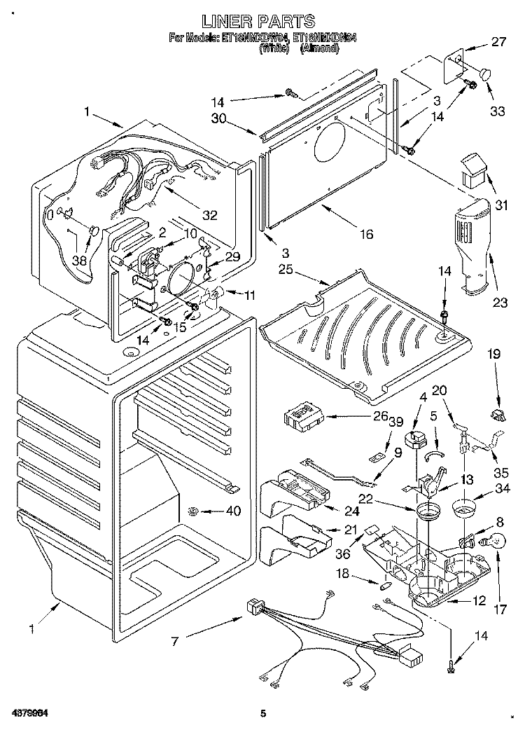 LINER Diagram and Parts List for ET18NMXDN04  Whirlpool Refrigerator