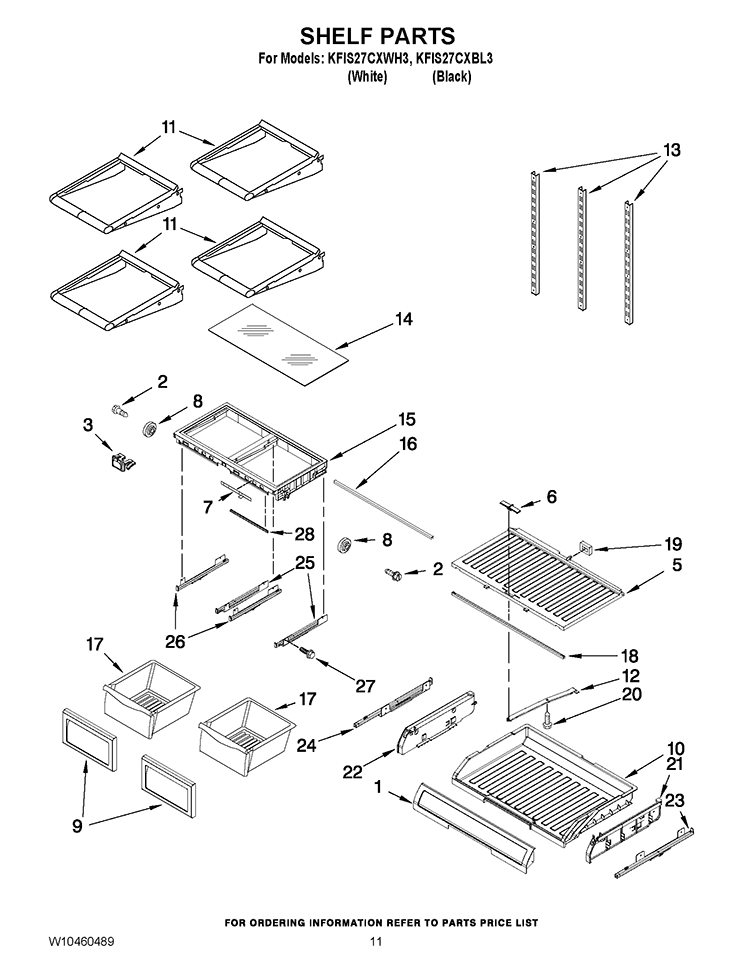 SHELF PARTS Diagram and Parts List for KFIS27CXBL3  KitchenAid Refrigerator