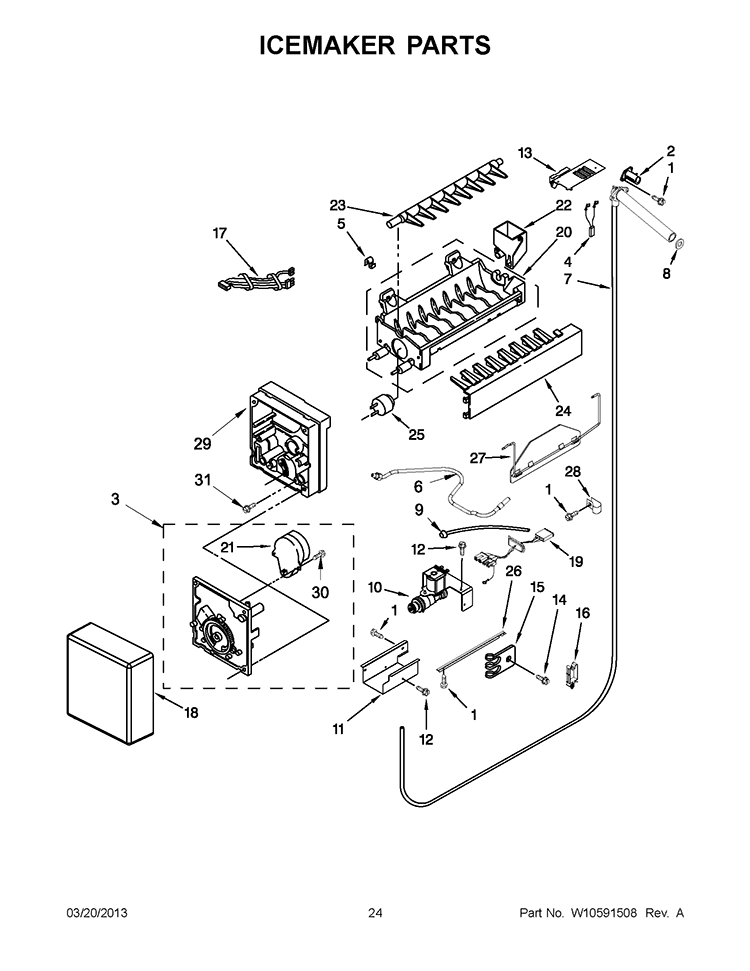 ICEMAKER PARTS Diagram and Parts List for KSSC48FTS17  KitchenAid Refrigerator