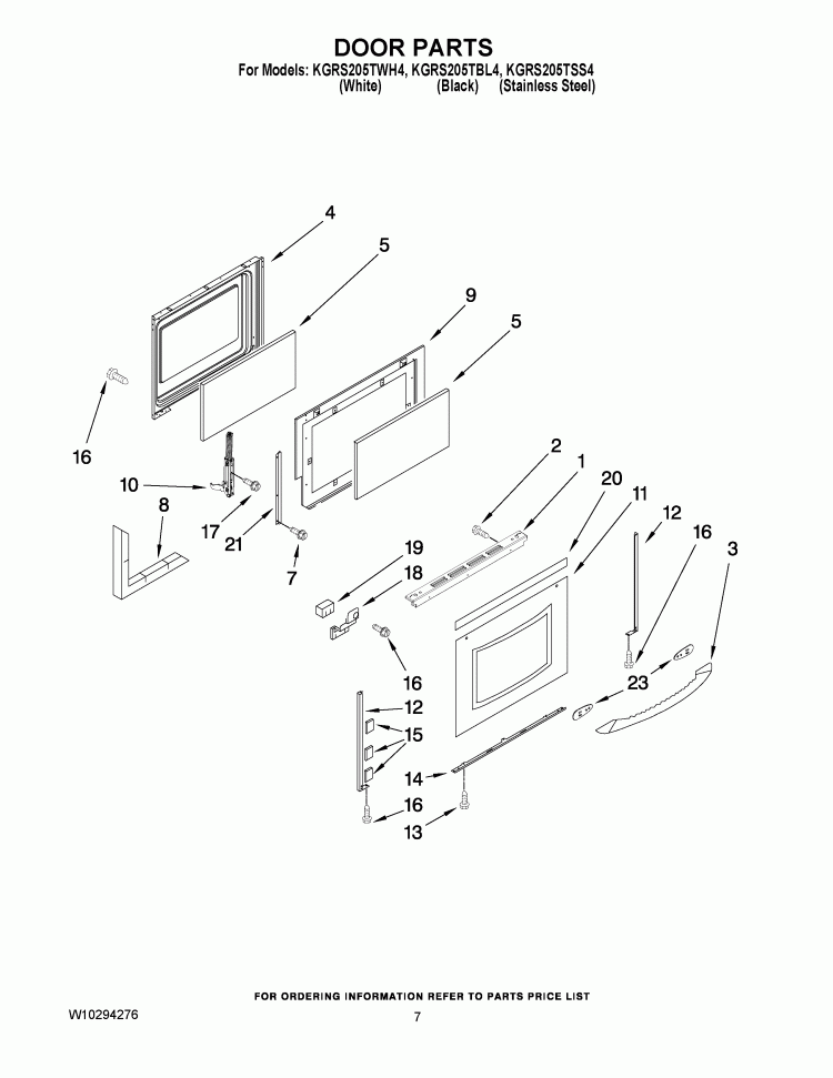 DOOR PARTS Diagram and Parts List for KGRS205TBL4  KitchenAid Range