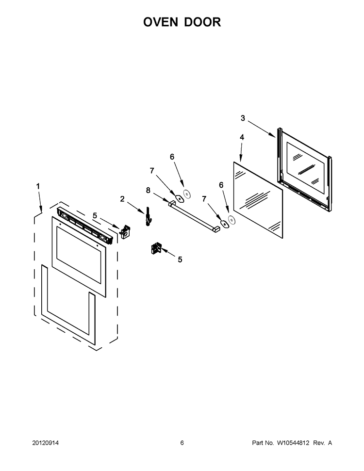 OVEN DOOR Diagram and Parts List for WOS52EM4AS0  Whirlpool Wall Oven