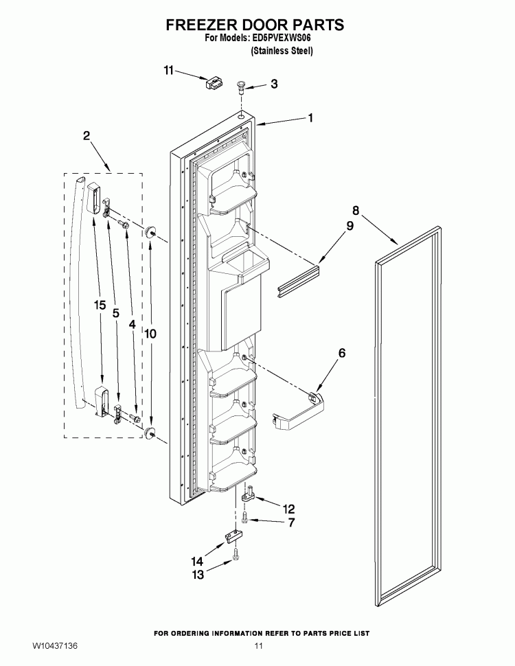 FREEZER DOOR PARTS Diagram and Parts List for ED5PVEXWS06  Whirlpool Refrigerator