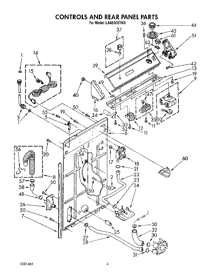 CONTROLS AND REAR PANEL Diagram and Parts List for LA8800XTF0  Whirlpool Washer