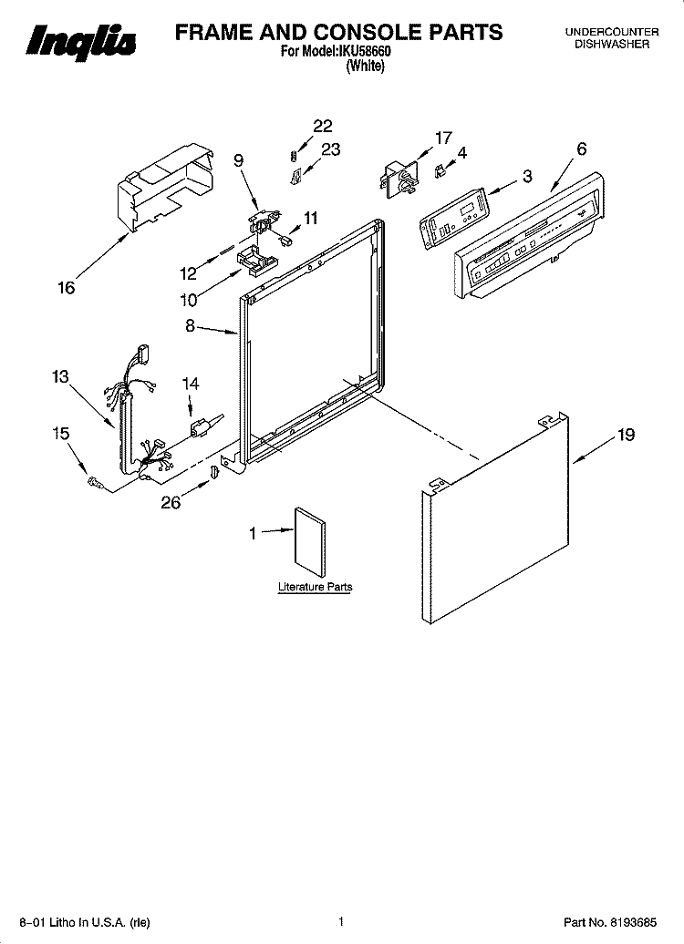 FRAME AND CONSOLE PARTS Diagram and Parts List for IKU58660  Inglis Dishwasher