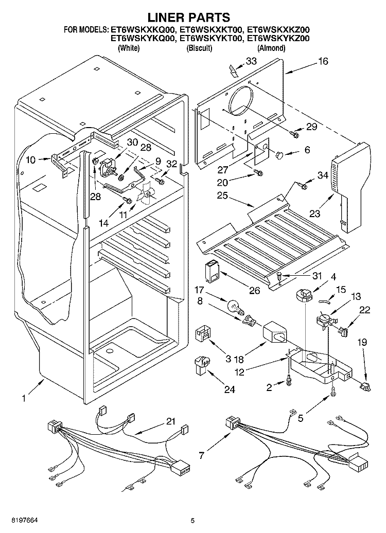 LINER Diagram and Parts List for ET6WSKYKZ00  Whirlpool Refrigerator
