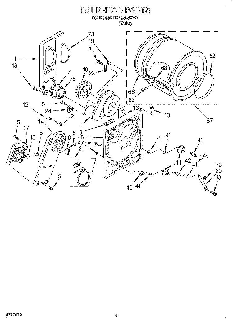 SECTION Diagram and Parts List for REX3615EW0  Roper Dryer
