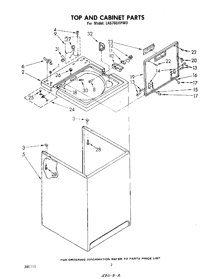 TOP AND CABINET , LITERATURE AND OPTIONAL Diagram and Parts List for LA5700XPW3  Whirlpool Washer
