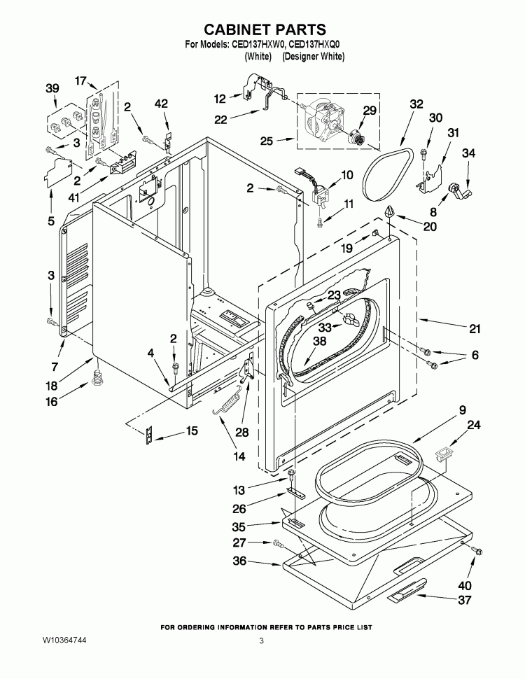 CABINET PARTS Diagram and Parts List for CED137HXQ0  Whirlpool Dryer
