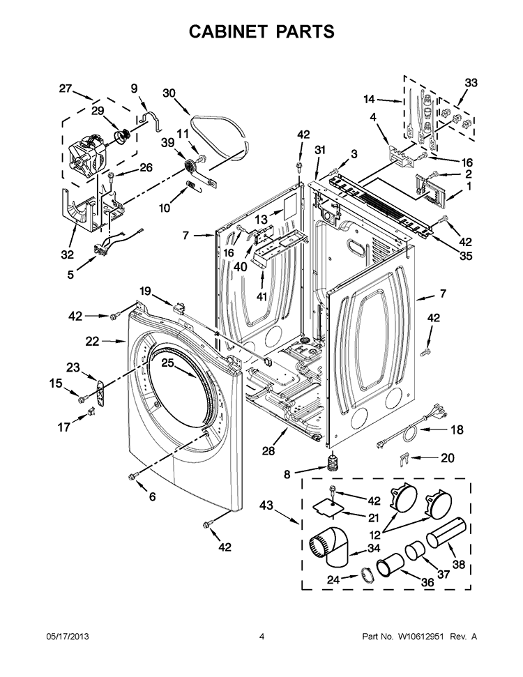 CABINET PARTS Diagram and Parts List for YWED88HEAW1  Whirlpool Dryer