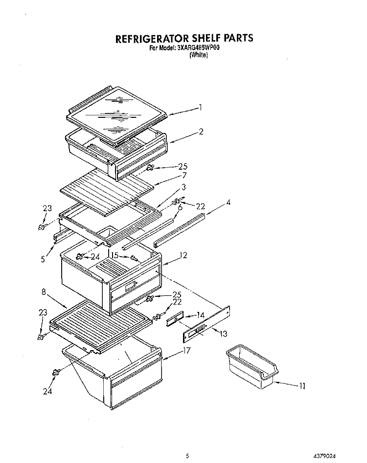 REFRIGERATOR SHELF Diagram and Parts List for 3XARG485WP00  Whirlpool Refrigerator