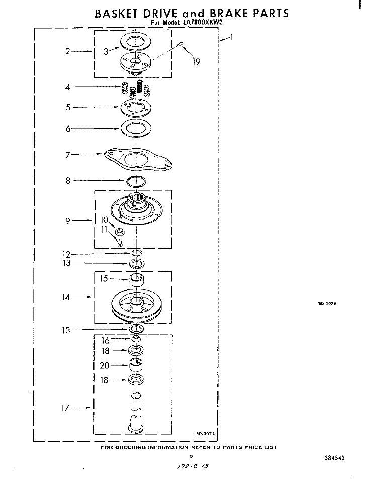 BASKET DRIVE AND BRAKE Diagram and Parts List for LA7800XKW2  Whirlpool Washer