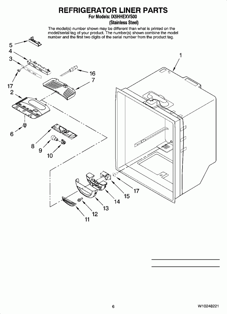 REFRIGERATOR LINER PARTS Diagram and Parts List for IX5HHEXVS00  Whirlpool Refrigerator