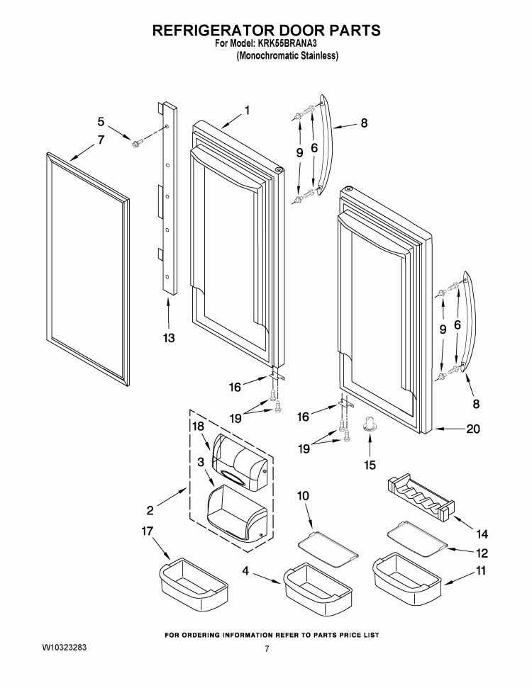 REFRIGERATOR DOOR PARTS Diagram and Parts List for KRK55BRANA3  KitchenAid Refrigerator