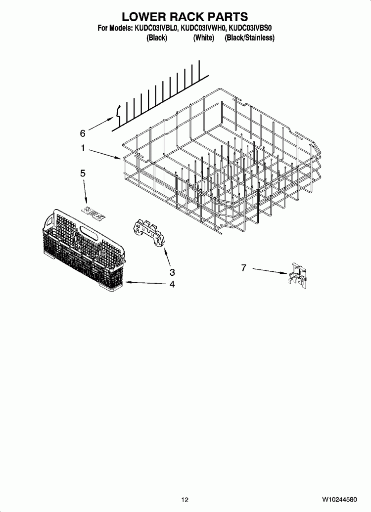 LOWER RACK PARTS Diagram and Parts List for KUDC03IVBL0  KitchenAid Dishwasher